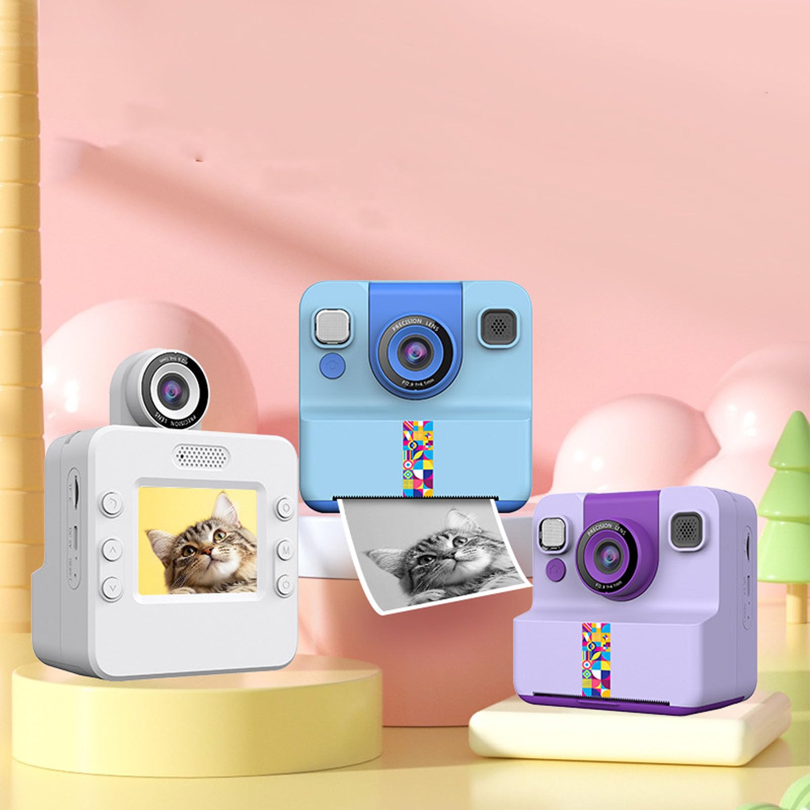 Lazmin112 Aparat Fotograficzny z Natychmiastowym Wydrukiem, 2,4 Cala, 24Mp, 1080p, Selfie, Obracany o 180° Aparat, Wbudowane Zabawne Ramki i Filtry, 1Gb, Dla Studentów, Twórców (WHITE)