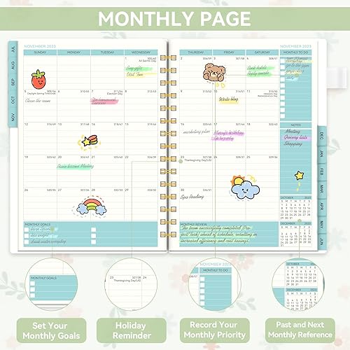 Miniatura 2 de Agenda 2023-2024, planificador académico 2023-2024, planificador semanal y mensual, julio 2023 a junio 2024, agenda semanal AIMPEAK con pestañas