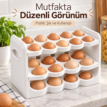 3 Katlı 30'lu Yumurta Organizeri, Plastik, Beyaz, 26x9,5x17 cm