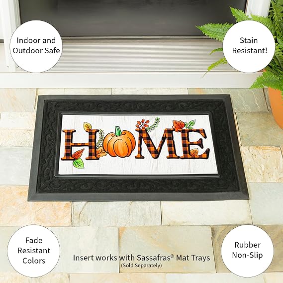 Evergreen Sassafras Pumpkin Home Interchangeable Entrance Doormat | Indoor and Outdoor | 22-inches x 10-inches | Non-Slip Backing | All-Season | Low Profile | Home Decor