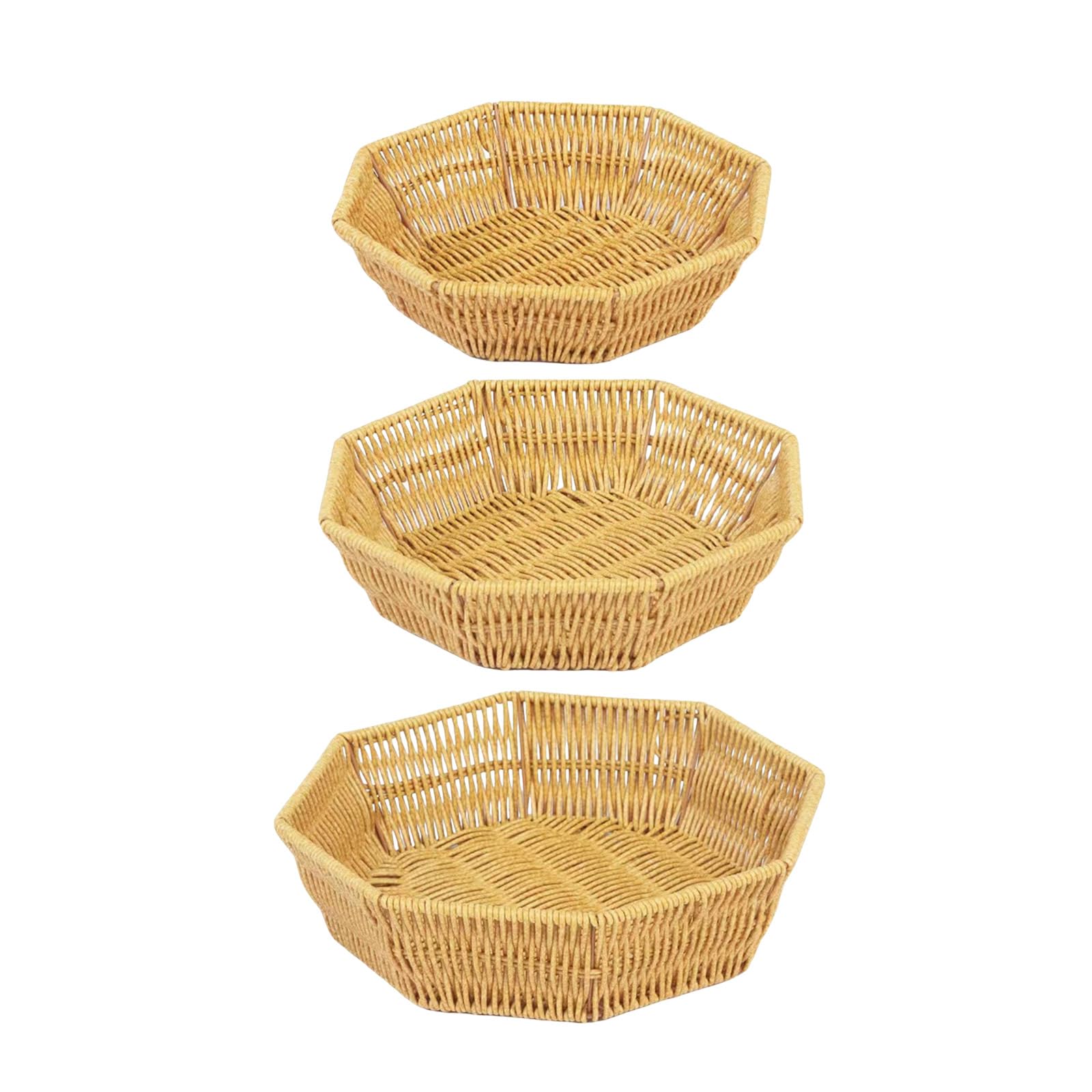 MICFENY 3pcs Imitation Rattan Woven Snacks Storage Basket Multipurpose Octagonal Bread Fruit Serving Tray Desktop Candy Plate