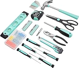 Amazon Basics 142-Piece Household Tool Kit for Home Repair, Hand Tools with Storage Case, 13.39 x 9.25 x 2.95 inch, Turquoise