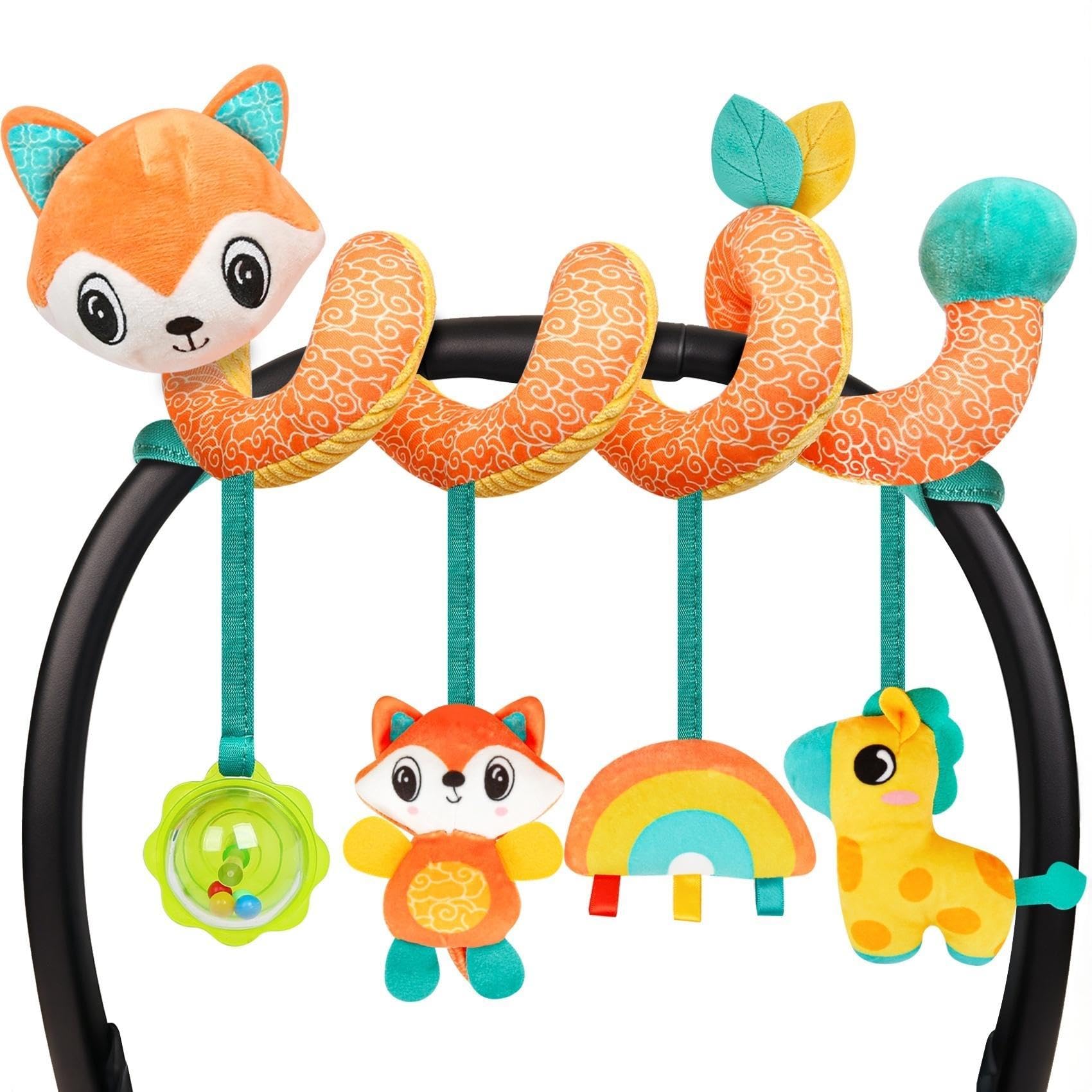 GKDOMS Baby Car Seat Toys Activity Stroller Toy for Boys Girls 0 3 6 9 10 12 Months, Spiral Hanging Plush Toys, Baby Shower Thank You Valentine's