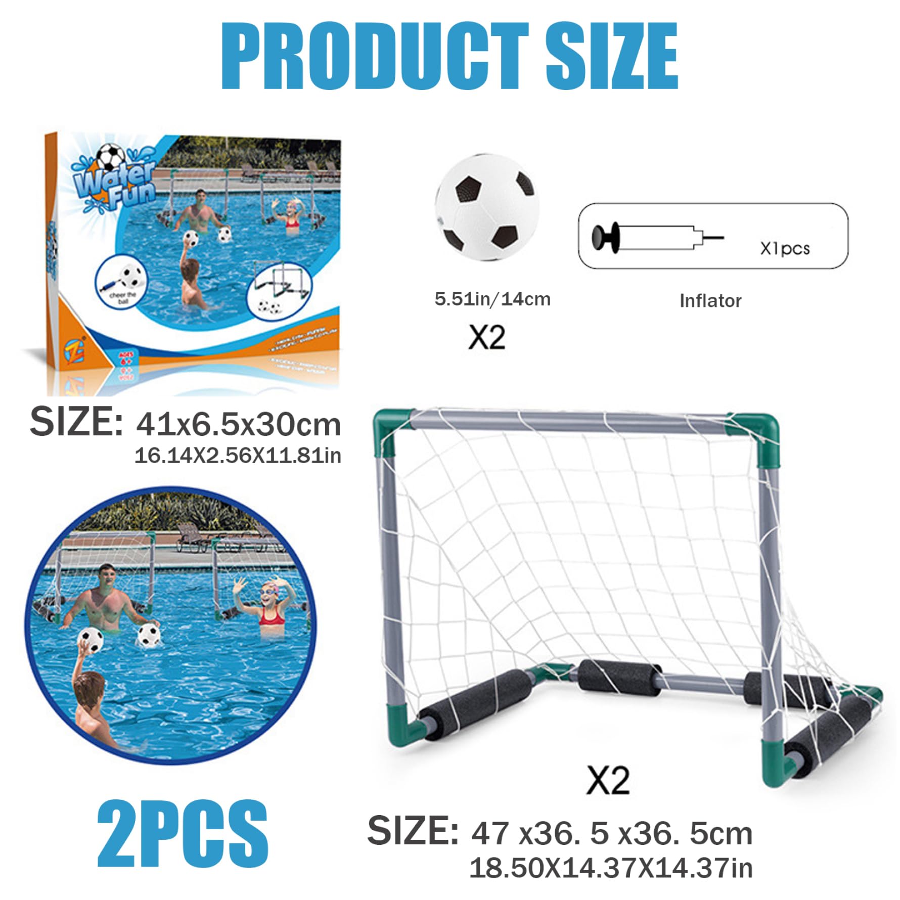 Giochi in Piscina, Porta da Calcio per Piscina Galleggiante da 2 Pezzi con 2 Palline, Porta da Calcio per Bambini 18, 5x14, 4x14, 4, Rete da in Plastica per Nuoto Estivo