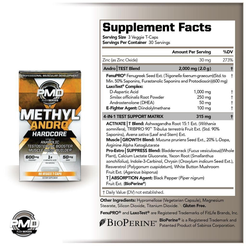 PMD Methyl Andro Hardcore Testosterone Support - 90 Capsules — Amazon image 3