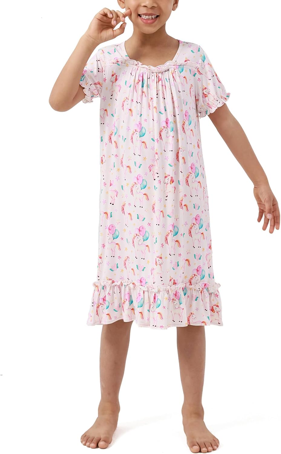Bamboo Viscose Little Girls Nightgowns Short Sleeve Casual Summer Pajama Dress for Girls