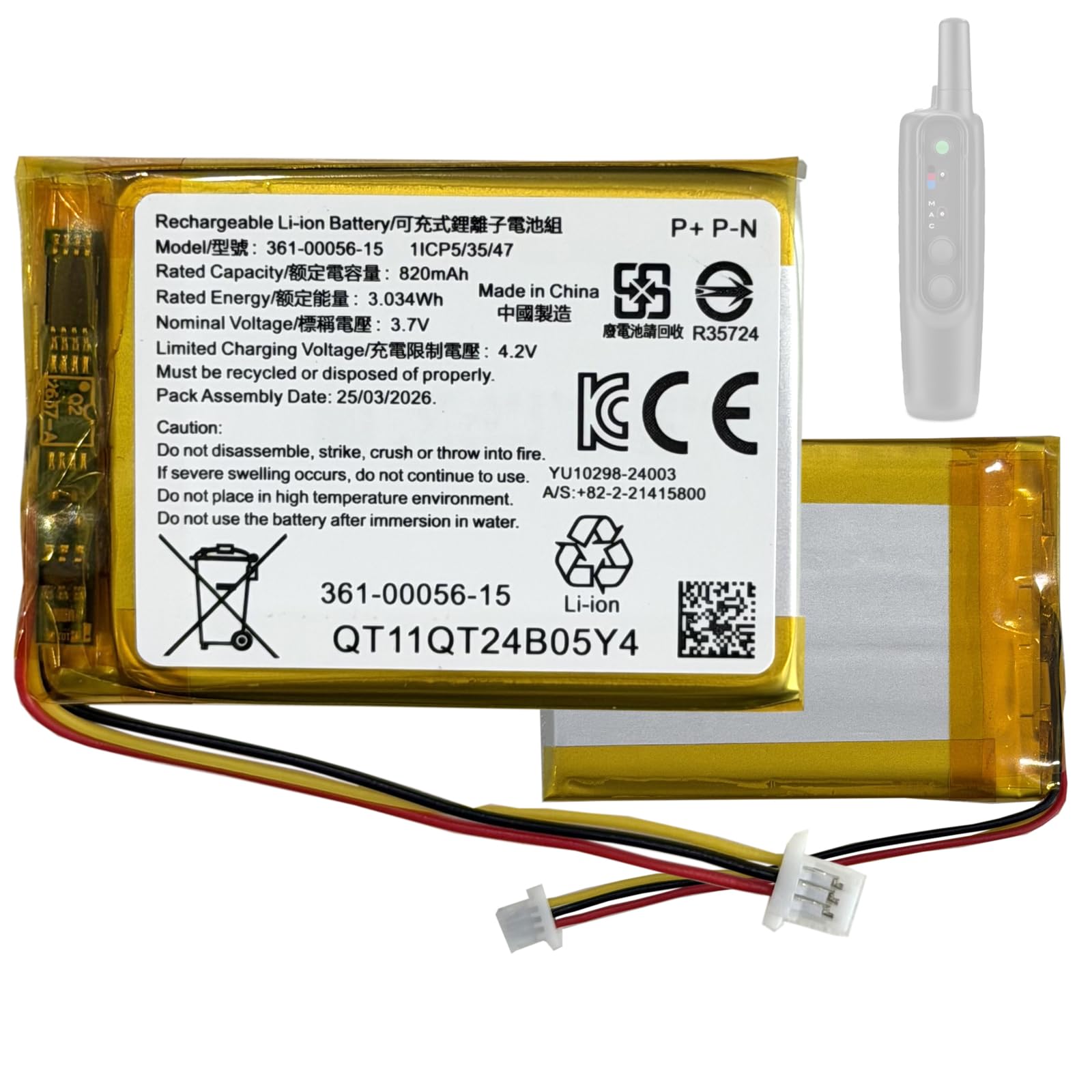 820mAh Ersatzakku Batterie 361-00056-15 361-00056-09 361-00056-07 kompatibel mit Gar-min 010-11925-10 Pro 70, Pro 550, PT5, PT6, PT10, TB10, Sport Pro GPS Dog Training Collars