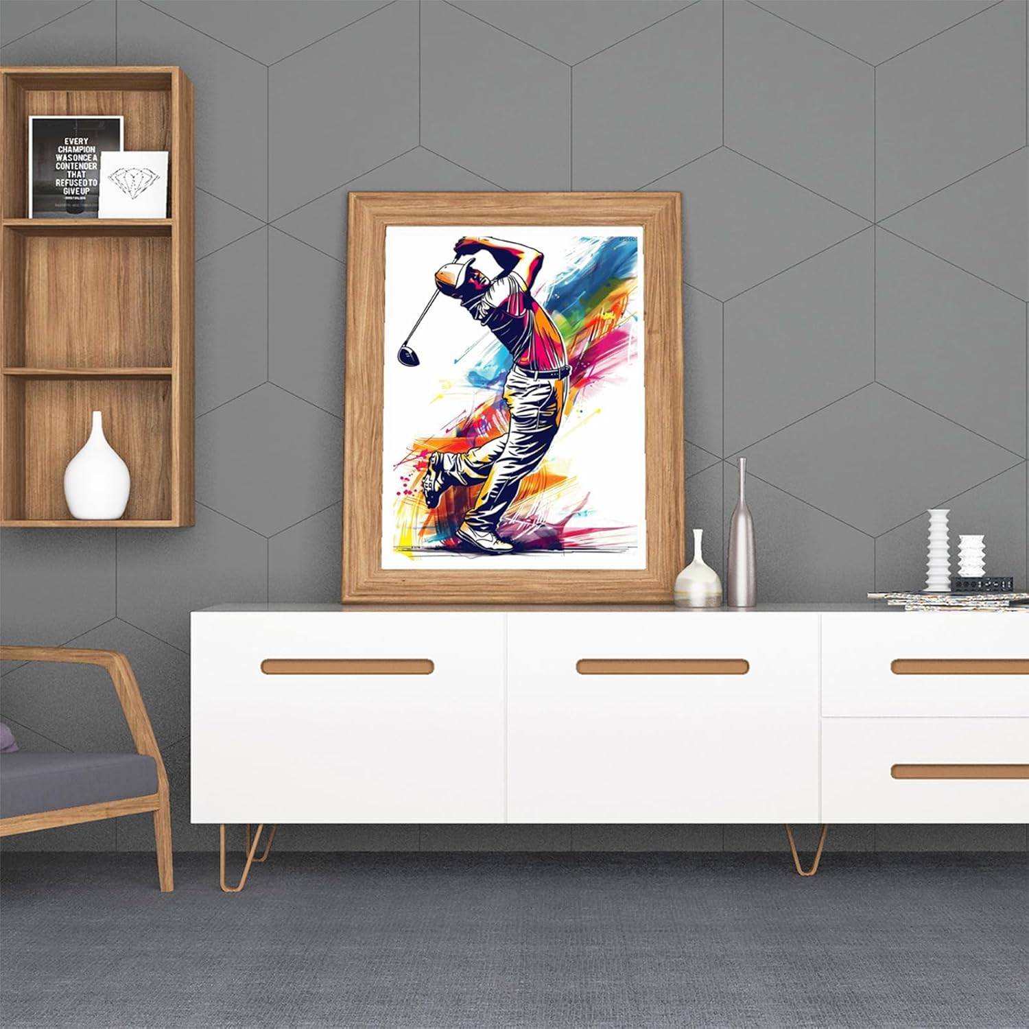IPISSOI 5D The Handsome Golfer Painting Diamond Painting Kits for Adults Beginner, DIY Golf Diamond Art for Home Wall Decor Gifts Full Drill Round Gem Art 12x16 inch