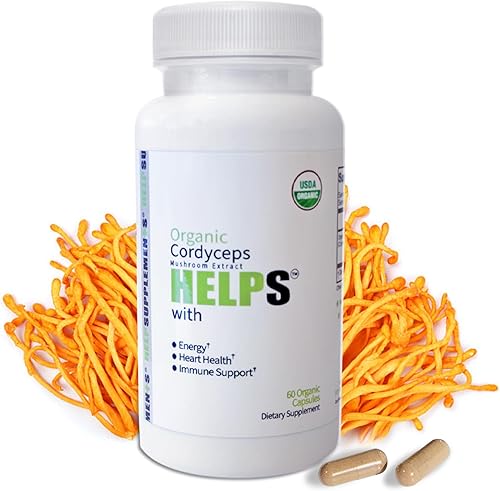 Suplemento orgánico de cápsulas de hongos Cordyceps - 1000 mg de extracto Cordyceps Militaris - 100% natural, real y puro - Beta-Glucano - Apoyo a
