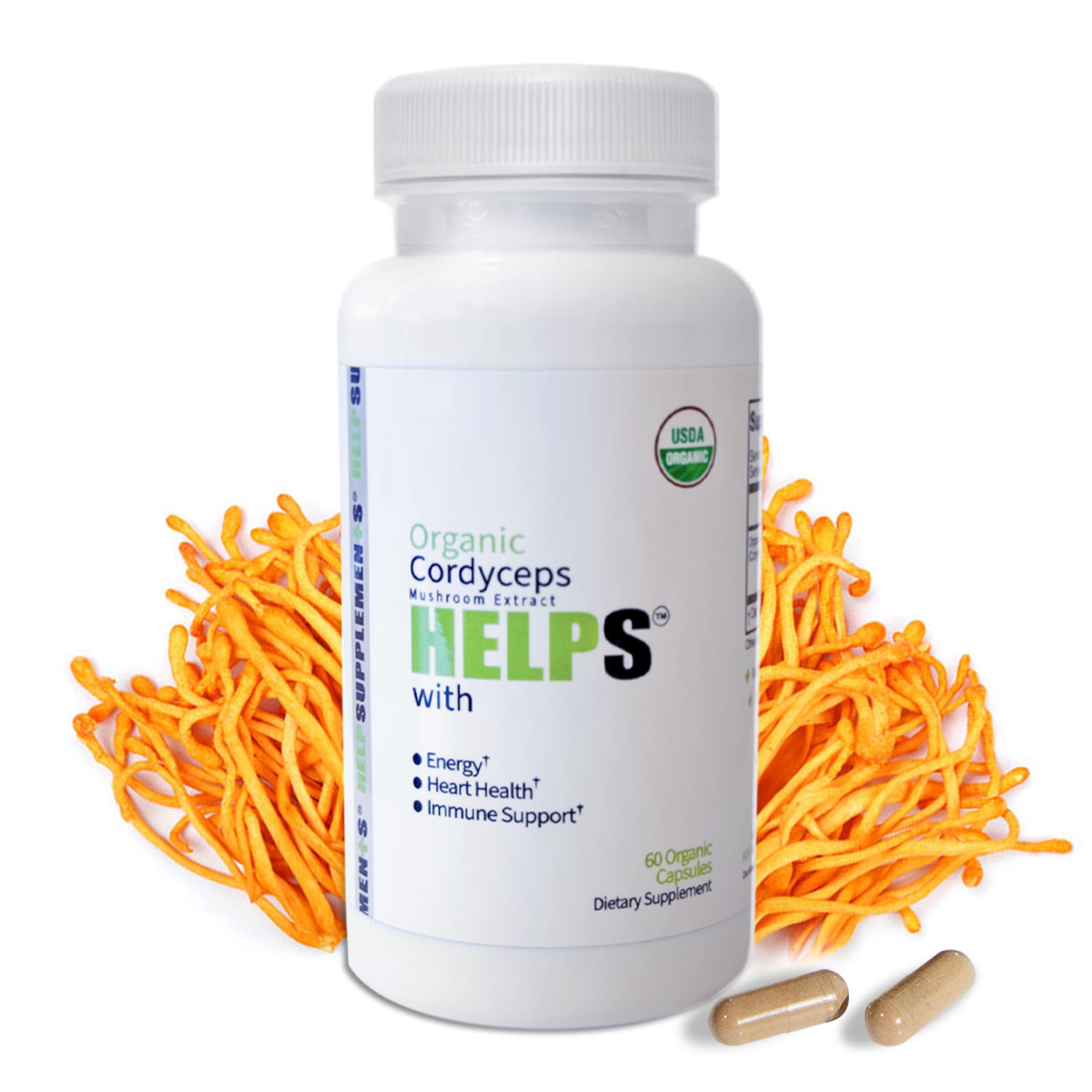 Organic Cordyceps Mushroom Capsules Supplement - 1000mg Cordyceps Militaris Extract - 100% Natural, Real & Pure - Beta-Glucan - Herbal Support for Energy-Boosting & Immune Health - 60 Capsules Cordyceps Mushroom 60 Count (Pack of 1)