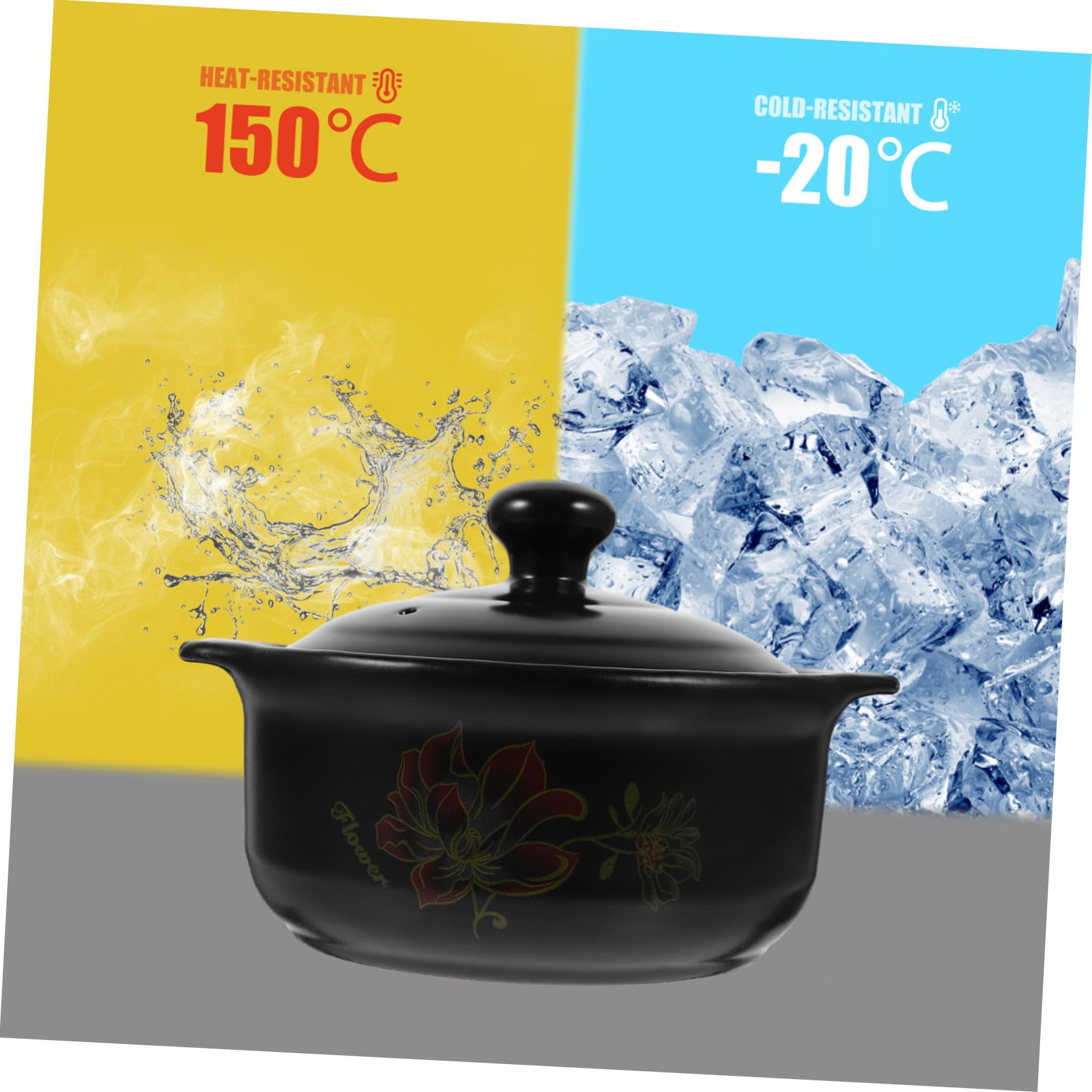 Casseruola in Ceramica 1600ml Nera Coperchio per Zuppe