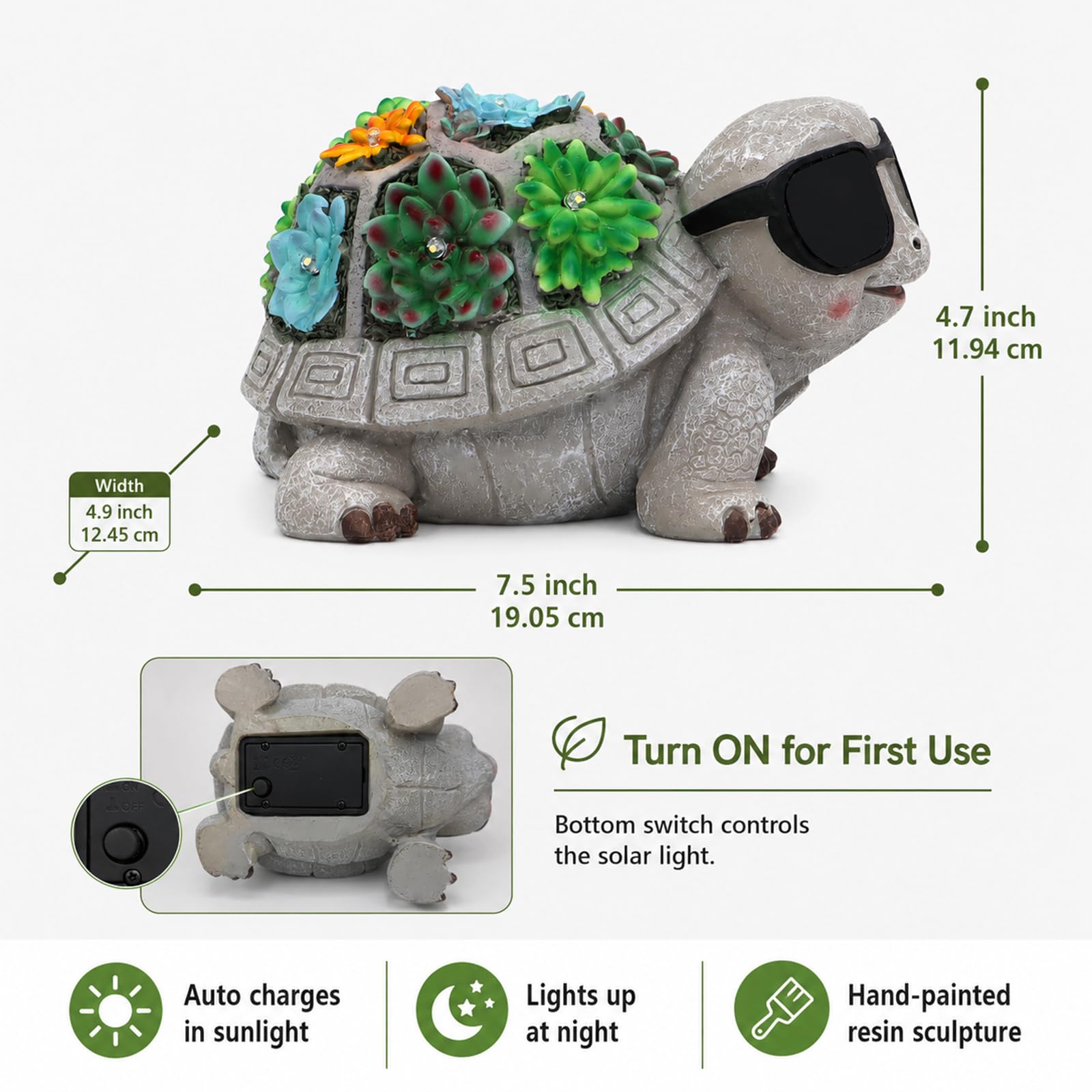 Unique Solar Garden Turtle Statue with I Love You LED Sunglasses and Succulent LED Lights, Lawn Decor Tortoise Figurine for Patio, Balcony Yard Ornament for Mom, Women & Grandma