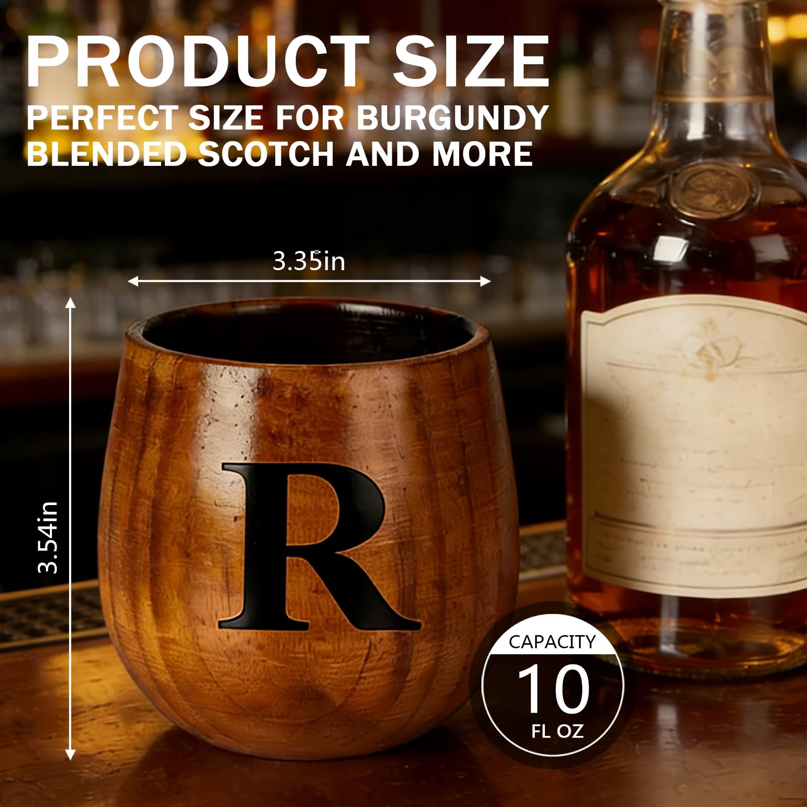 Set Bicchieri Da Whisky in Legno Carbonizzato, Bicchiere Borbone Personalizzato, Bicchiere Da Whisky Isolato, Regali Perfetti Per Uomini Marito, Papà, Amanti Del Whisky, Compleanno (R,300ml)
