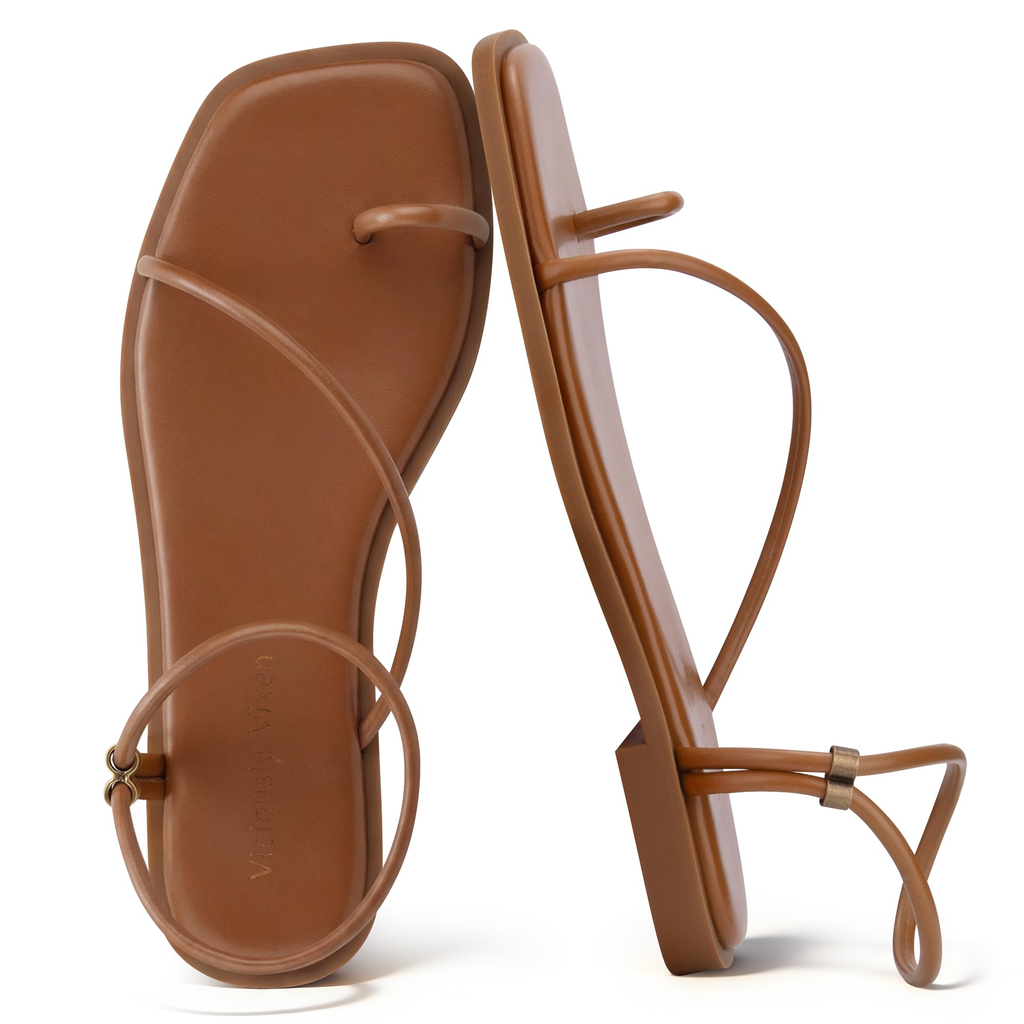 Womens Flats Loop Sandals Square Toe Strappy Ankle Strap Summer Flat