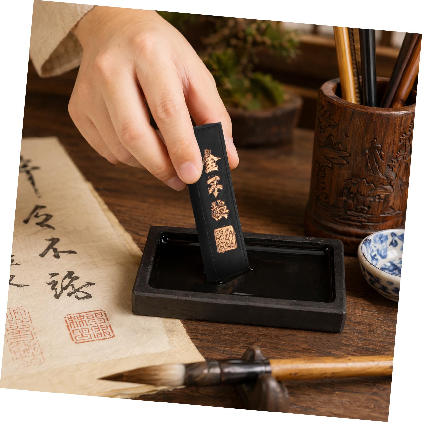3 Ensembles d'encre caligraphie handmade meulage d'une plaque d'encre préserver l'encre rectangle Quatre trésors du kit d'étude Chine Pierre étudiant