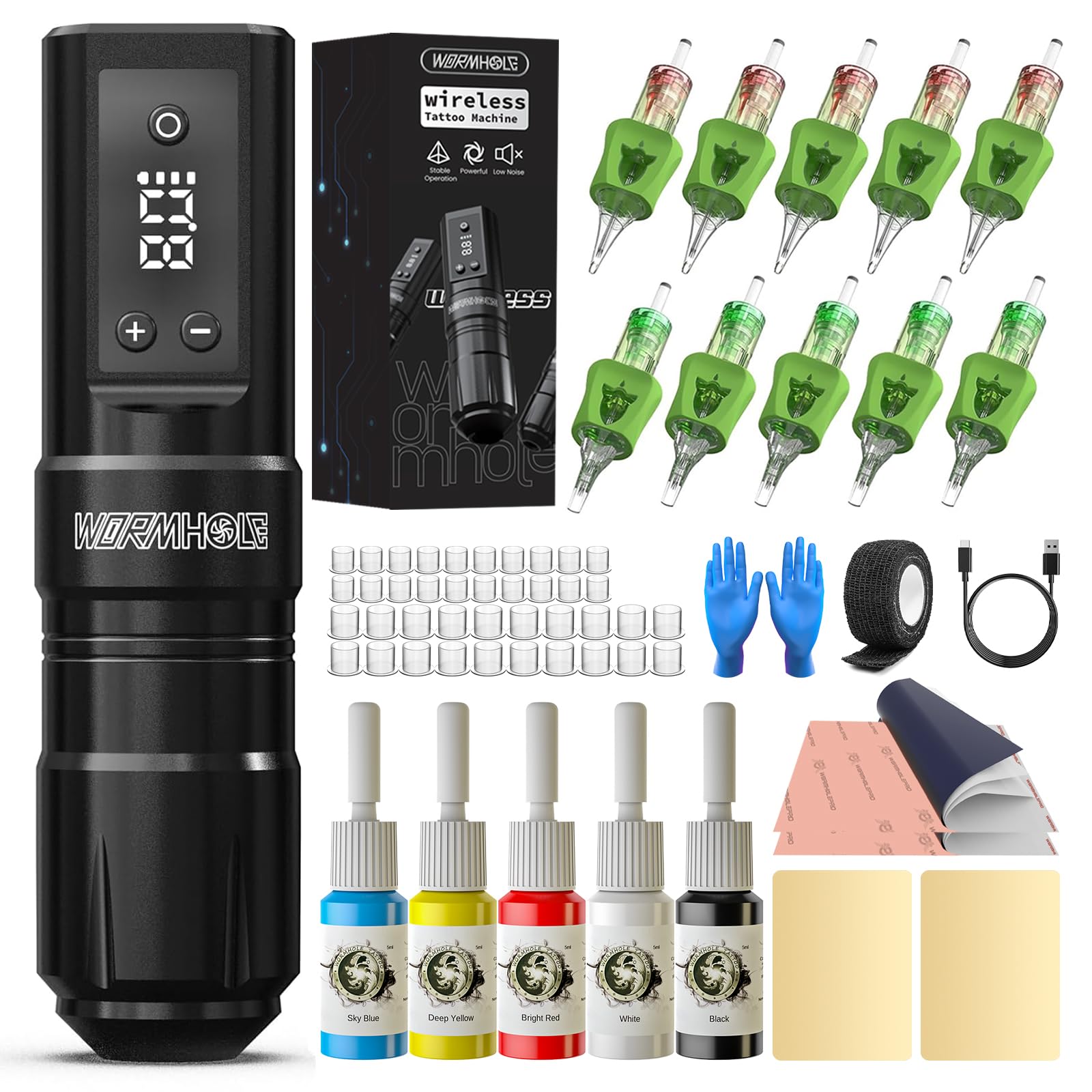 Wormhole Tattoo Gun Kit Wireless Tattoo Machine with 1300mAh