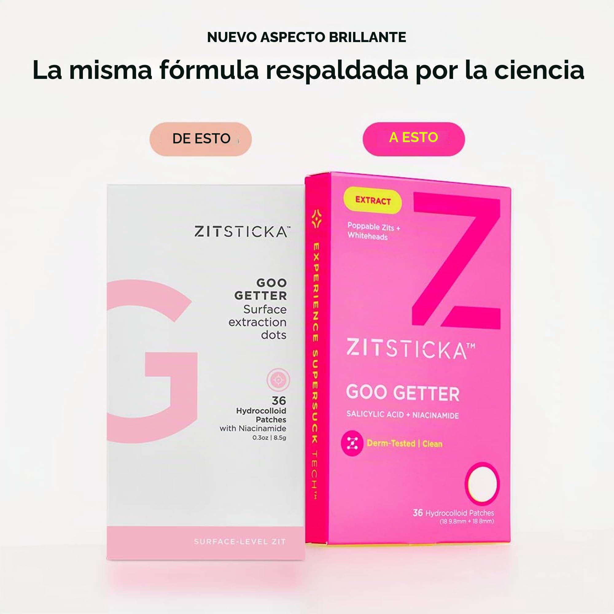 ZitSticka Parches de espinillas para cara y cuerpo, parches hidrocoloides para cubrir granos, parches de acné o calcomanías para puntos de acné, parche corporal (GOO GETTER 36 unidades)