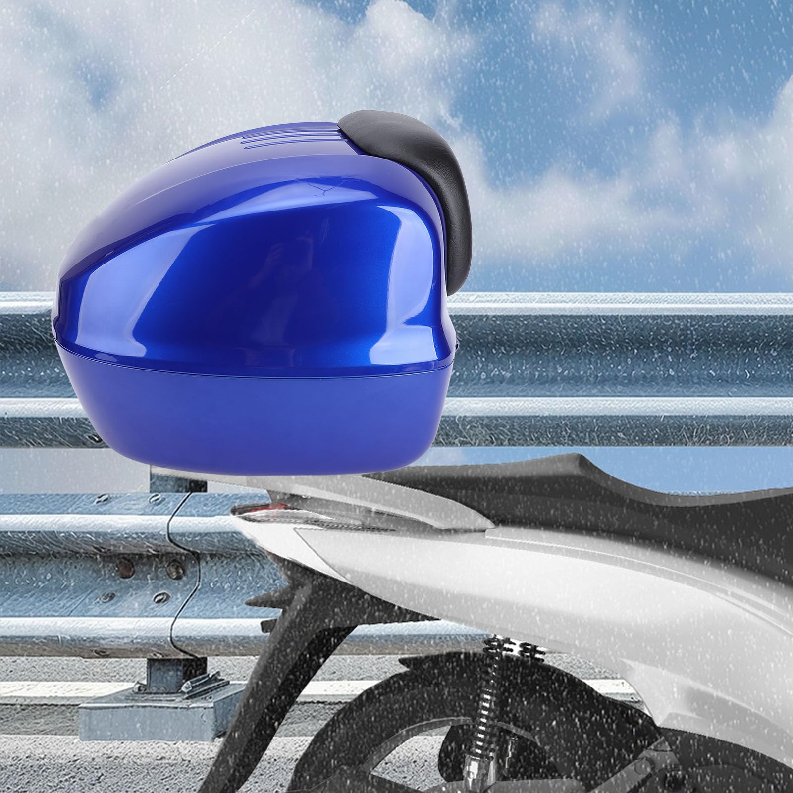 CHICIRIS Top Case de Moto, Coffre de Rangement 33 L ABS Verrouillable avec Doublure en PU Amovible et Lavable pour Motos, Scooters, Vélos électriques (Blue)