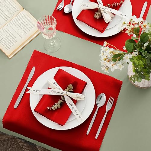 Miniatura 3 de VACVELT Servilletas de satén rojo, paquete de 12, 17 x 17 pulgadas, elegantes servilletas cuadradas para boda, decoración festoneada, paño de satén