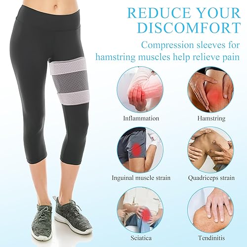 Miniatura 5 de Manga de compresión para muslos para mujeres y hombres, soporte de isquiotibiales y alivio del dolor para correr, entrenar, recuperación de lesiones