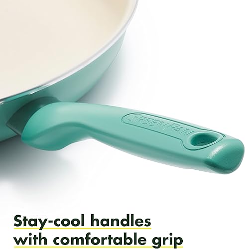 Miniatura 4 de GreenPan Rio Healthy Ceramic - Sartén antiadherente de 13.5 pulgadas con mango auxiliar, sin PFAS, apto para lavavajillas, turquesa
