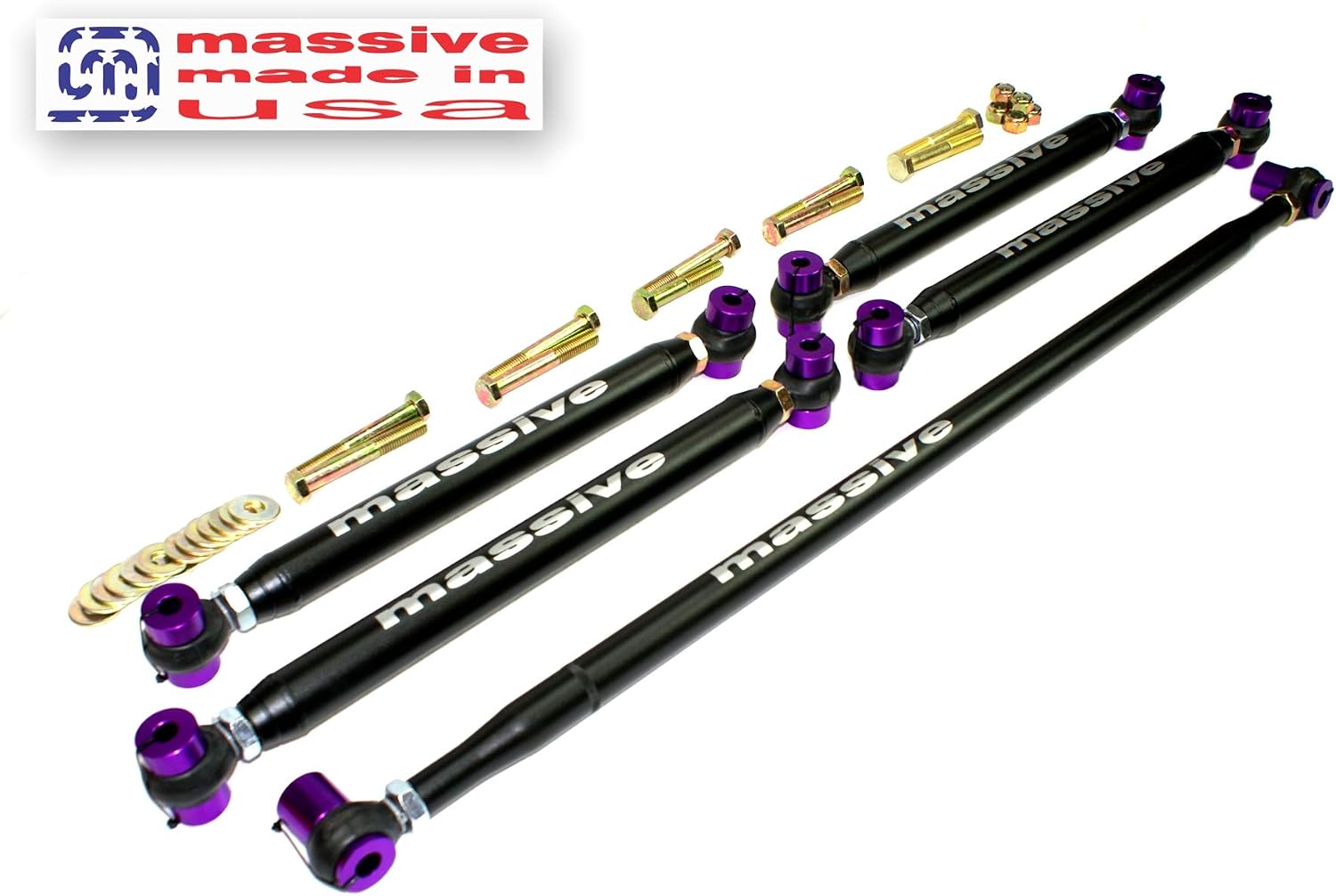Made in USA - KIT Upper & Lower Control Arms + Panhard Bar Rod Compatible with 02-09 GM Trailblazer Envoy GMT360 SS Bravada Rainier Ascender 9-7X- RaceSpec Adjustable UCA LCA
