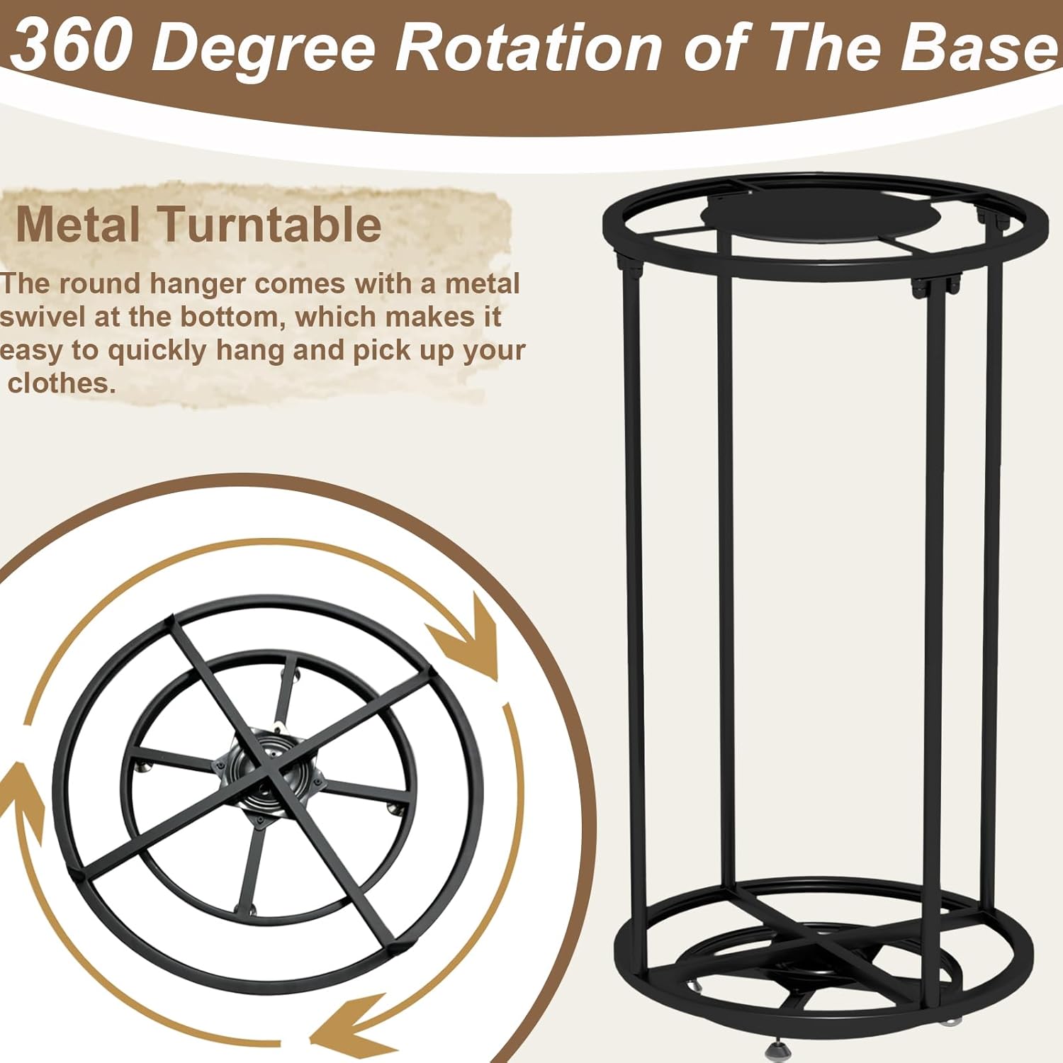 Rotatable Round Garment Display Rack, Floor-Standing Double Space Multi-Purpose Metal Shelf for Clothes Storage, Commercial Clothing Organizer in Retail Boutiques (Black, 27.6"x 51.2")