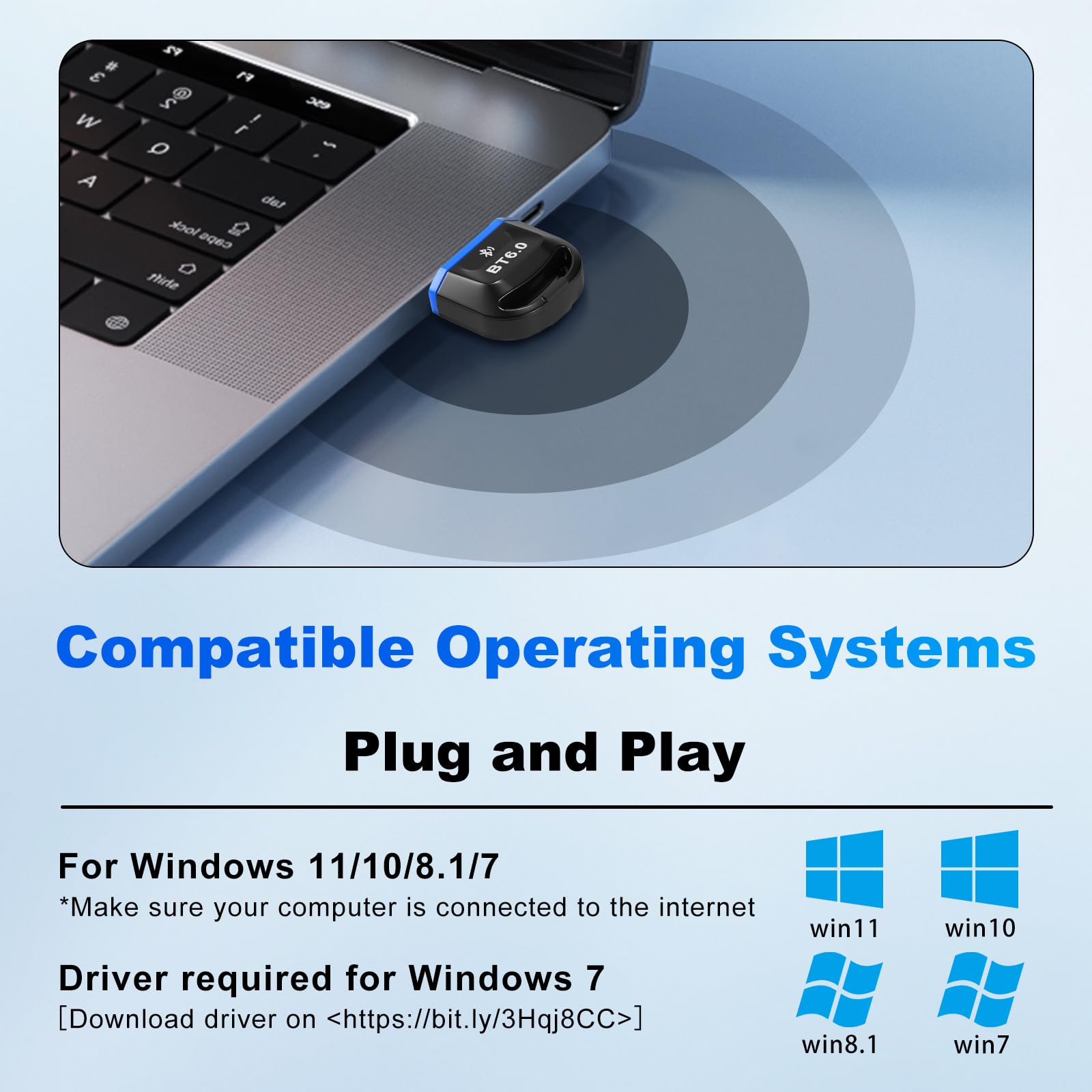 Adaptador Bluetooth 6.0 para PC, Adaptador USB Bluetooth con Windows 11/10/8.1 para PC de sobremesa/portátil/Auriculares/Teclado/ratón/estéreoBluetooth