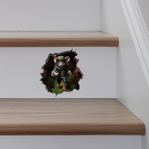Miniatura 5 de Calcomanía de ratón de fútbol en agujero de ratón, adhesivo de pared 3D con agujero de ratón