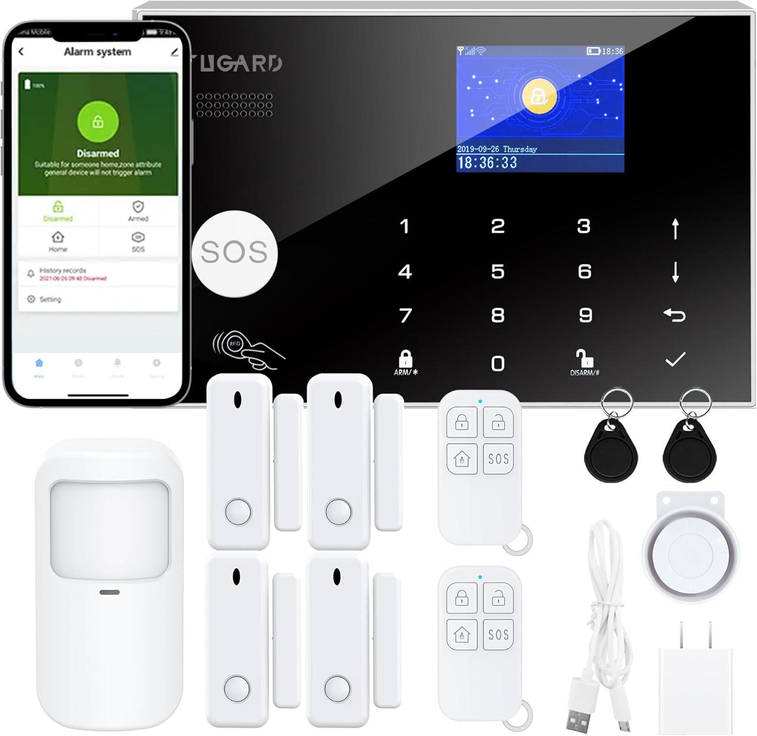 Alarm System with Phone APP Alert,DIY WiFi Home Security Alarm System,12pcs Kit Motion Detector,Door Sensor,Remote Control,Siren,Compatible with Alexa Google for Home Villa,for Children Elderly Safety Alarm System with Phone APP Alert,DIY WiFi Home Security Alarm System,12pcs Kit Motion Detector,Door Sensor,Remote Control,Siren,Compatible with Alexa Google for Home Villa,for Children Elderly Safety
