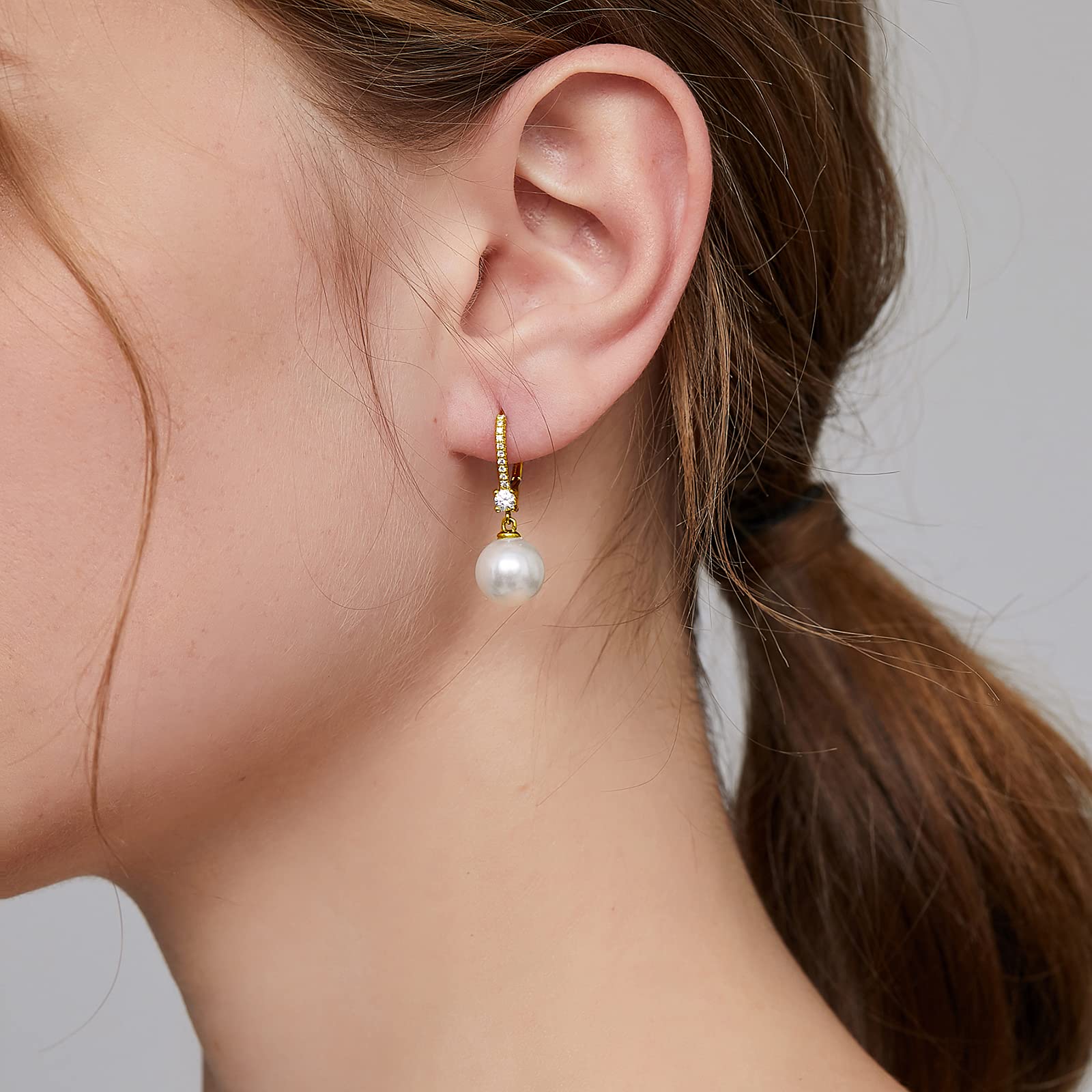 jiamiaoi Boucles D'Oreilles Perle Femme Argent 925, Boucle D'Oreille Perle Blanche Pendante Bijoux Femme