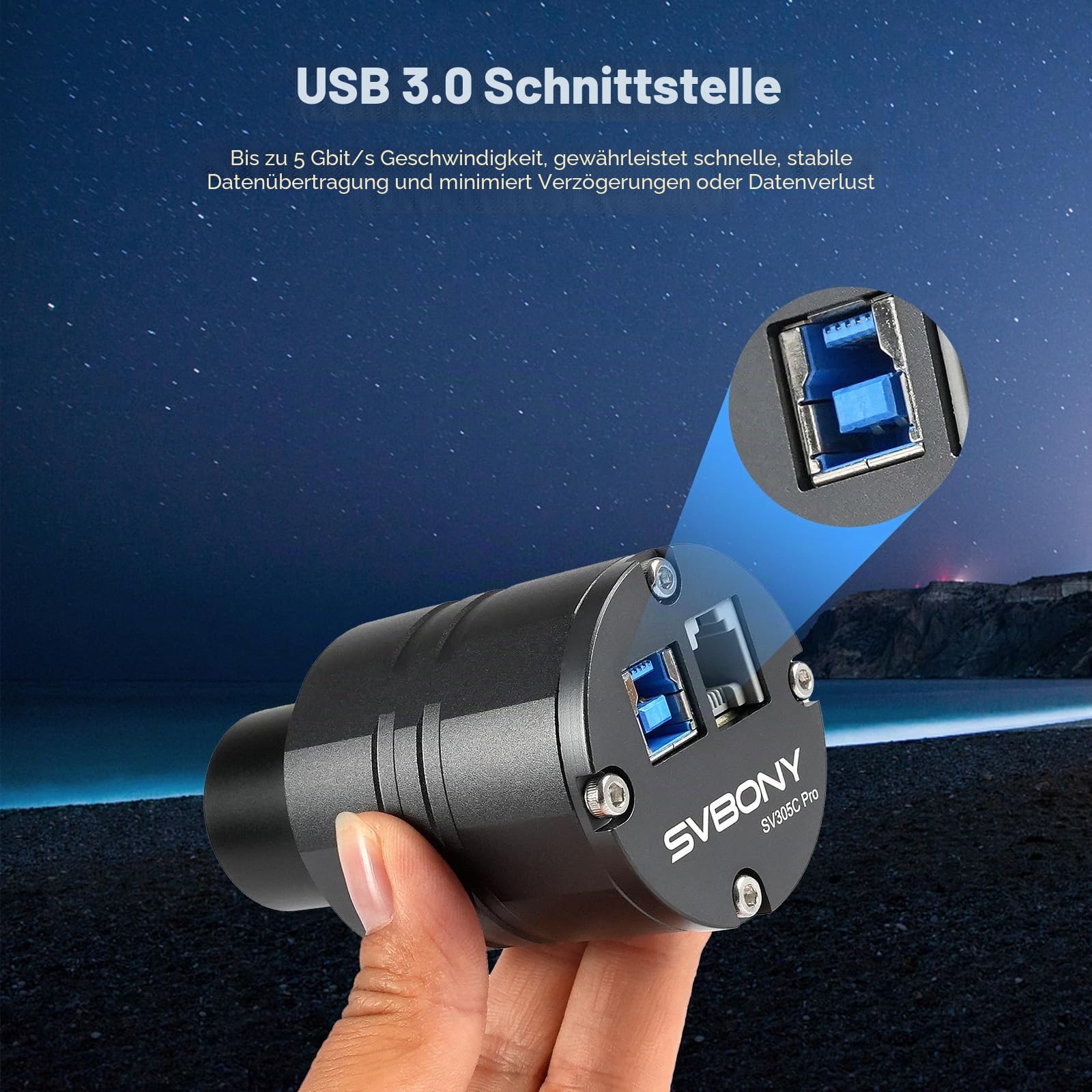 Svbony SV305C Pro Teleskop Kamera, Astro Kamera 1,25'', IMX662 CMOS Sensor, 2MP USB3,0, 128MB DDR, Geringes Ausleserauschen, ST4-Führung, Teleskopzubehör für Astrofotografie
