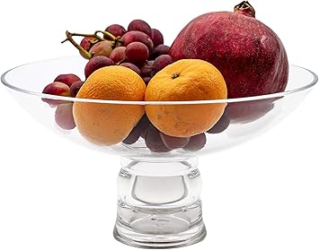Huang Acrylic Clear Large Round Fruit Bowl with Removable Pedestal