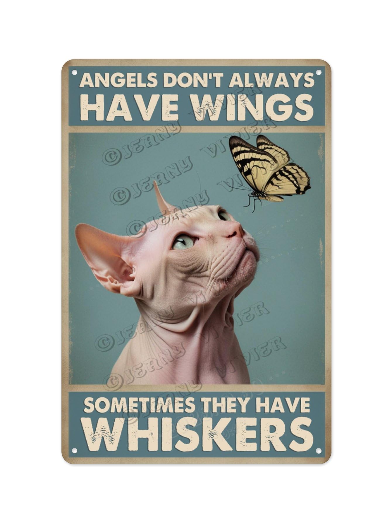 Rustic Sphynx Cat Decor Metal Sign, Angel Always Don't Have Wings, 12 x 16 Inches, Perfect for Your Pet Owner's Pub or Club