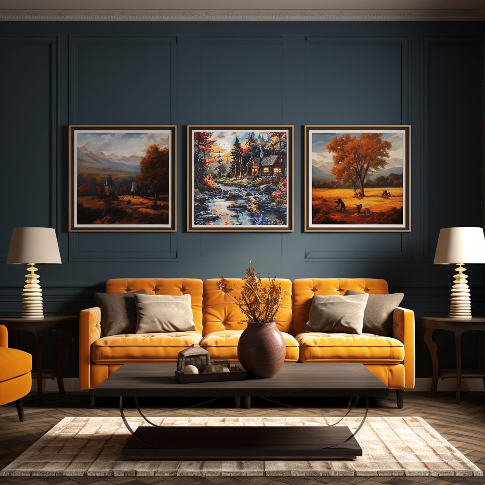 51buyoutgo 3pcs Kit Broderie Debutant Enfant Paysage, Kit Canvas Canevas Et Broderie Point De Croix Débutant Complet Pré Imprimé Compté Moderne Avec