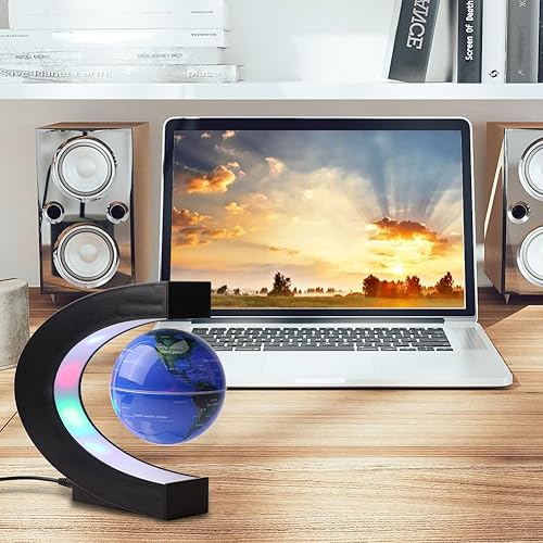 Miniatura 6 de Mapa del mundo de globo flotante de levitación magnética con base en forma de C (globo azul de 3 pulgadas)