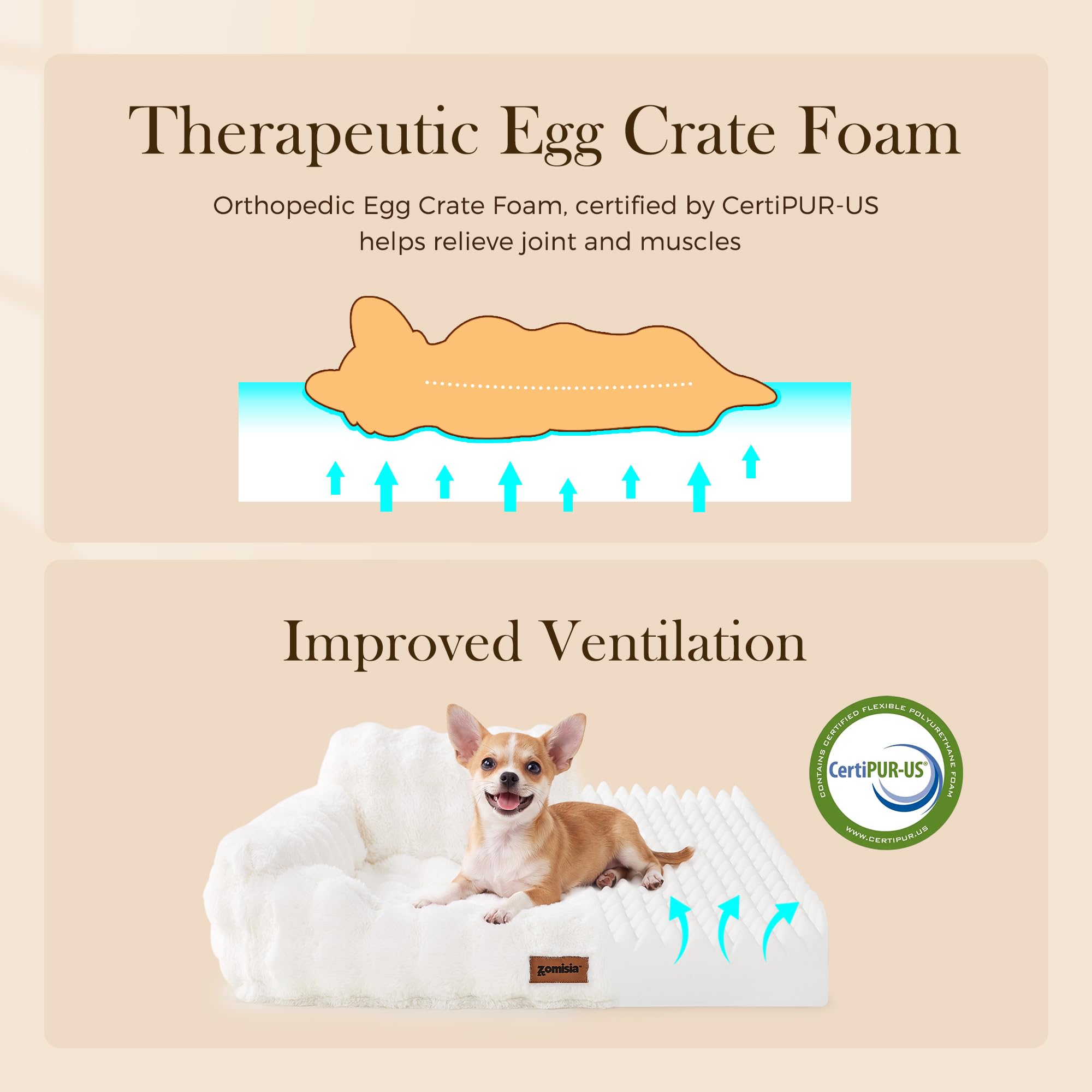 ZOMISIA Canapé pour chat d'intérieur – Canapé orthopédique pour chat avec mousse d'œuf de soutien, housse amovible lavable et fond antidérapant, gris