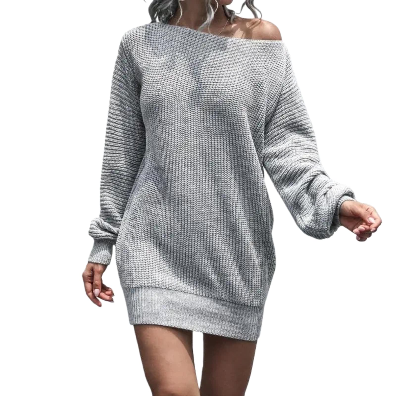 Vestido Informal De Manga Larga De Manga para Mujer con Escote O, Vestido De Jersey Ancho para Mujer