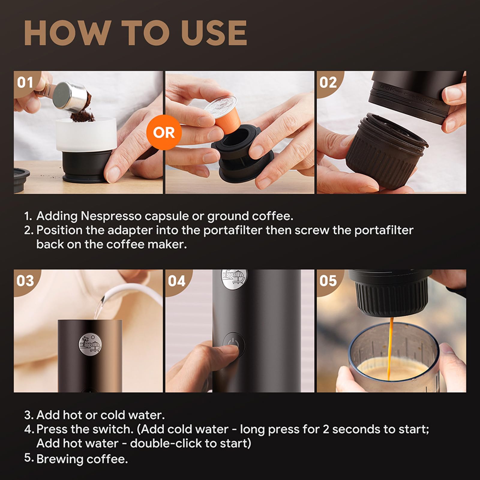 Máquina de café espresso recargable de 7800 mAh, 19 bares, diseño pequeño, apto para cafeteras de una sola taza doble, USB, cafetera