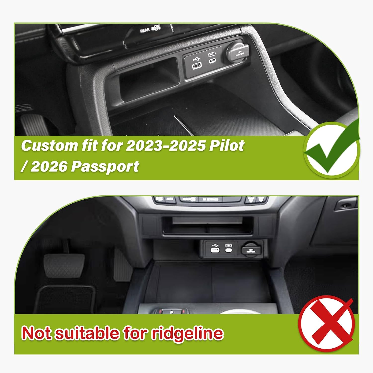 HGWEI Center Console Organizer Compatible with Honda Pilot 2023-2025 and Passport 2026 Interior Accessories Insert Armrest Drawer Storage Box Tray, Black (Not for 2025 Ridgeline)