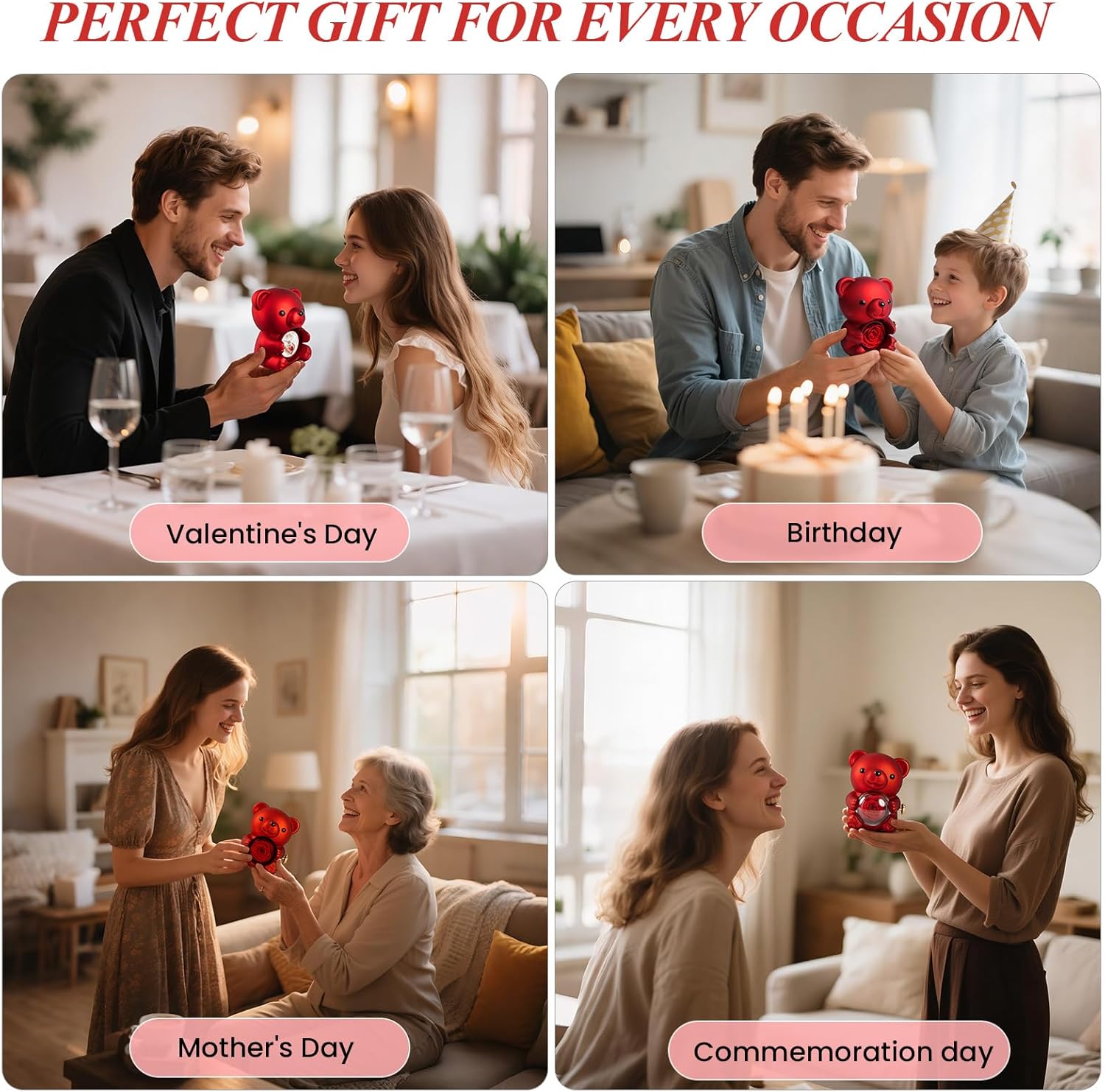 Romantic Teddy Bear with Preserved Rose, Real Rose in Elegant Gift Box with Necklace for Women, Bear Roses Gifts for Valentine's Day,Weddings,Mother's Day,Anniversary,Birthday,Christmas, Red - Image 5