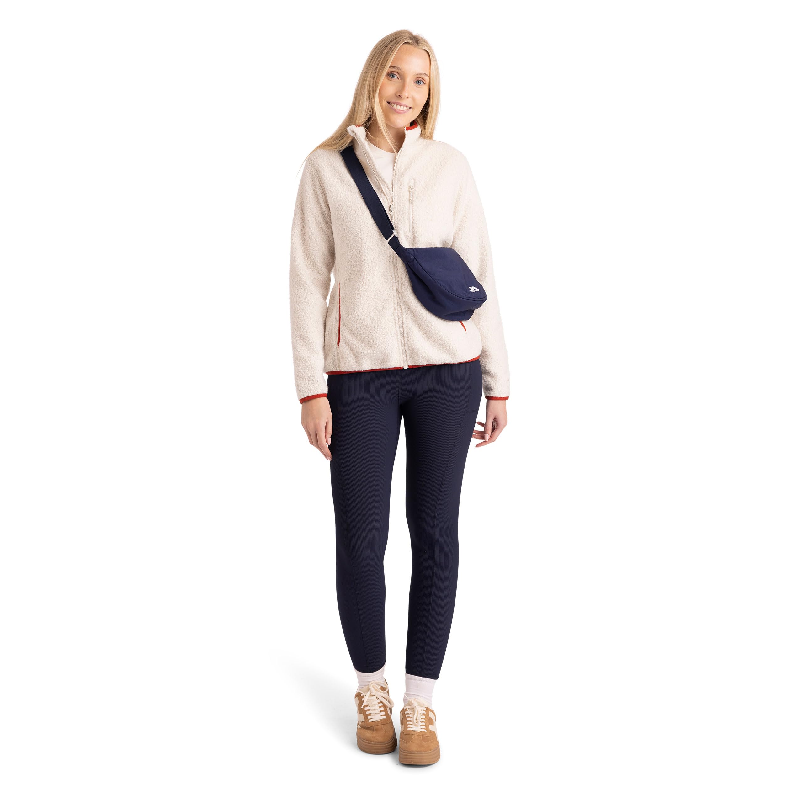 Trespass Women's Sos Fleece Tourley - Curly Wool Like, Full Zip, 2 Tricot Lined Pockets, 1 Zip Pocket, Contrast Bindings, Sleeve Badge, Knitted, 100% Polyester
