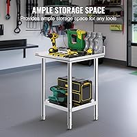 Vista 4 de Mophorn - Mesa de trabajo de acero inoxidable de 24 x 24 x 34 pulgadas, mesa de trabajo de preparación comercial de alimentos resistente, mesa