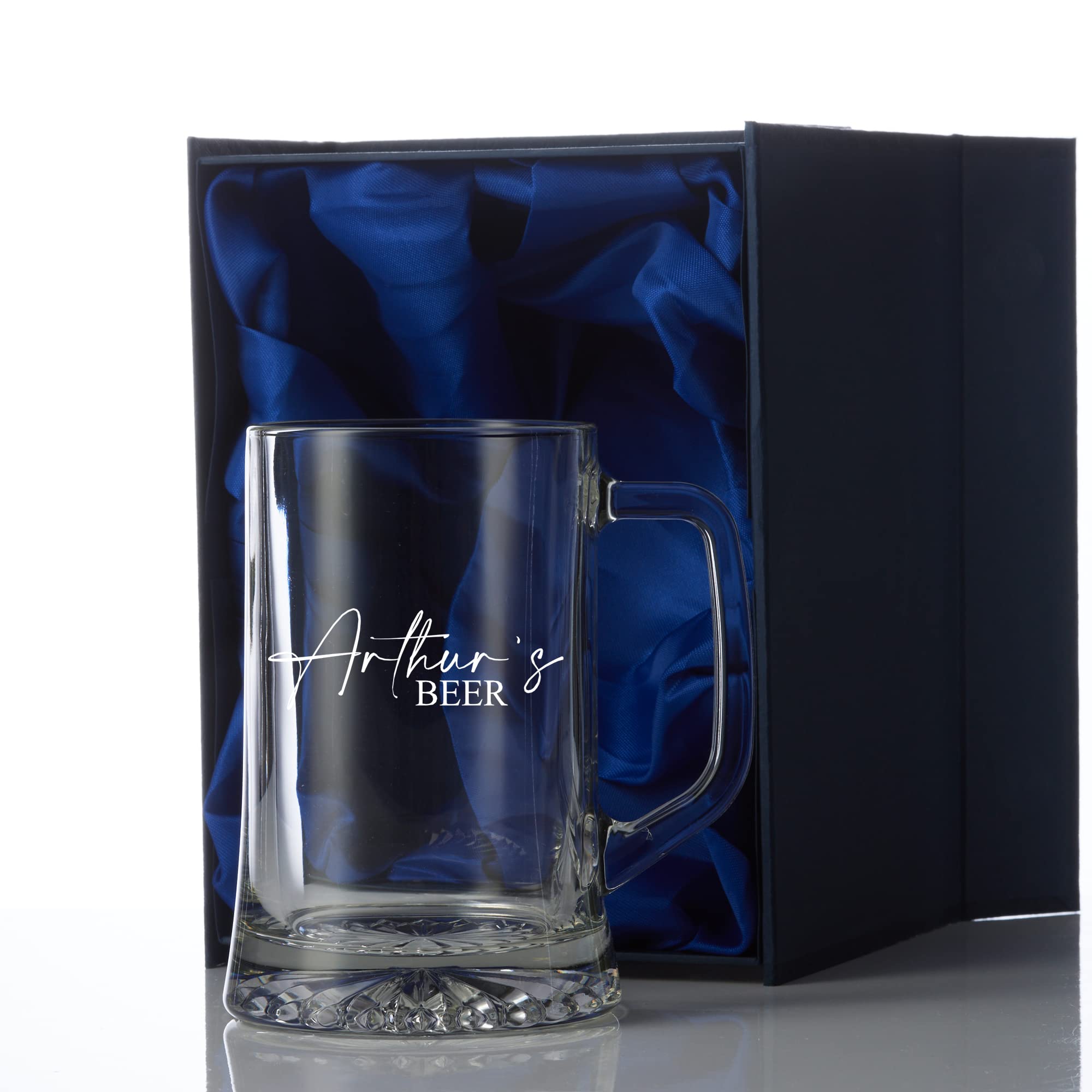 ukgiftstoreonline Personalised Named Beer Tankard Glass for Him in Silk Lined Gift Box