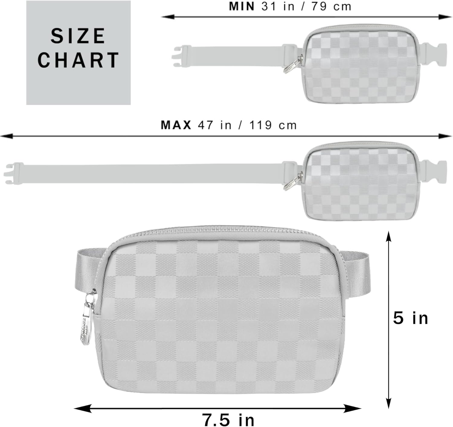 DANCOUR Silver Checkered Belt Bag – Stylish Leather Fanny Pack Crossbody, Trendy Waist Bag & Crossbody Bag for Women, Fashionable Travel Belt Bag, Everyday Cross Body Fanny Pack - Image 4