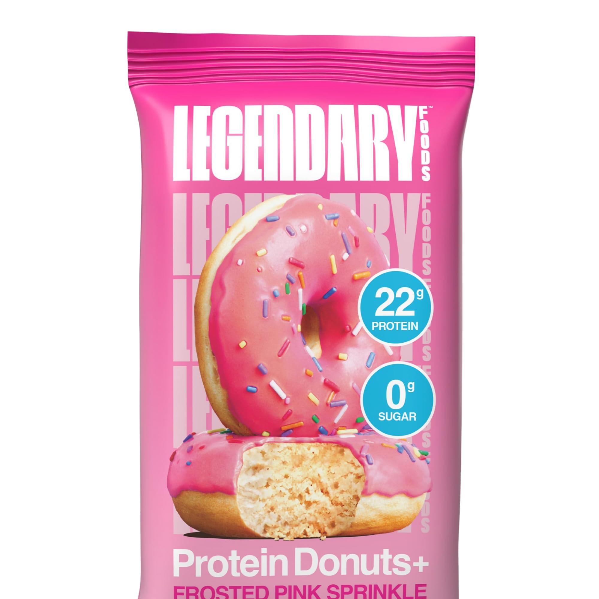 Legendary Foods Protein Donuts - 22g Protein, Pink Sprinkle, Zero Sugar Snack, Gluten Conscious, Low Carb, Keto Suitable, Diabetic and GLP-1 Diets - 4 Pack with Two Donuts per pack