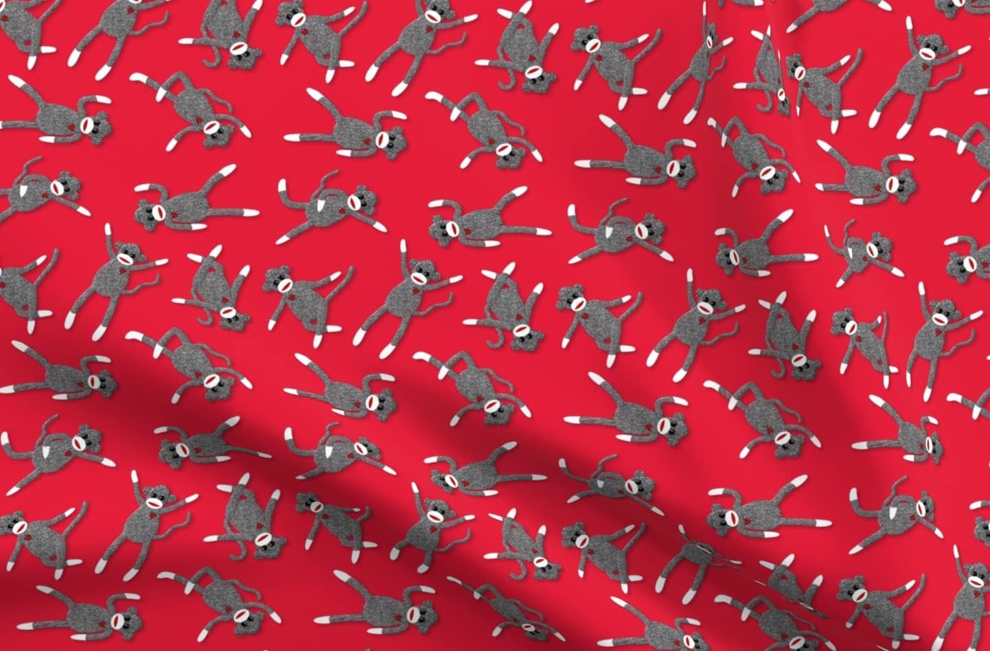 Spoonflower Fabric - Monkey Red Party Teal Heart Playful Animals Whimsical Printed on Organic Cotton Sateen Fabric by The Yard - Sewing Quilting Apparel Home Decor
