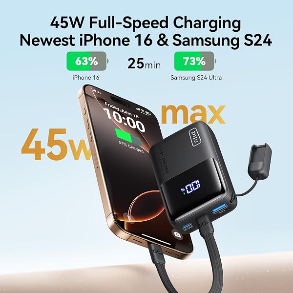INIU Portable Charger, Ultra Mini 10000mAh 45W Fast Charging Power Bank, USB C Battery Pack with Cable, Flight-Safe Travel Powerbank for iPhone 17 16 15 Pro Max, Samsung S26, Xiaomi 17 Pro, iPad etc - 3