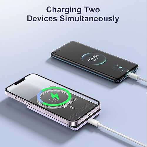 Miniatura 8 de NOHON Mag-Safe - Cargador de batería, 5000 mAh 0.031 in, ultra delgado, compacto, magnético, cargador portátil inalámbrico PD de 20 W de carga