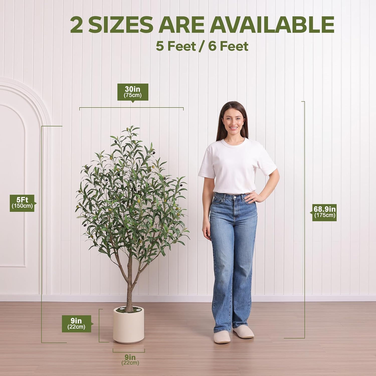Olive Trees Artificial Indoor 5FT - Realistic Fake Plants with Remote LED Spotlights, White Planter - Faux Olive Tree for Home Living Room Office Floor Bedroom Decor,VN214